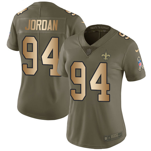 Nike Saints #94 Cameron Jordan Olive/Gold Women's Stitched NFL Limited Salute to Service Jersey